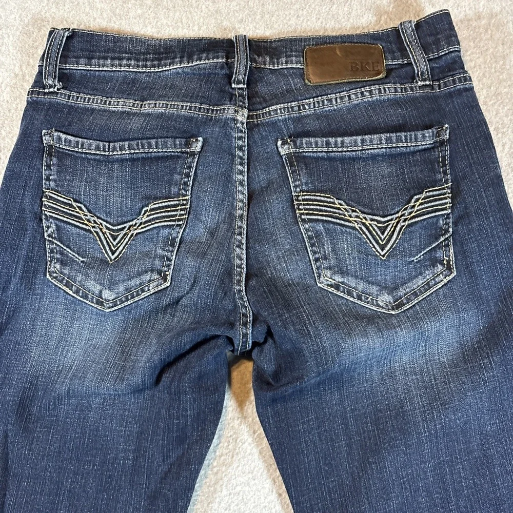 BKE Jake Boot Leg Jeans Blue Denim Straight Leg Dark Wash Stretch Mens 32s 32x29